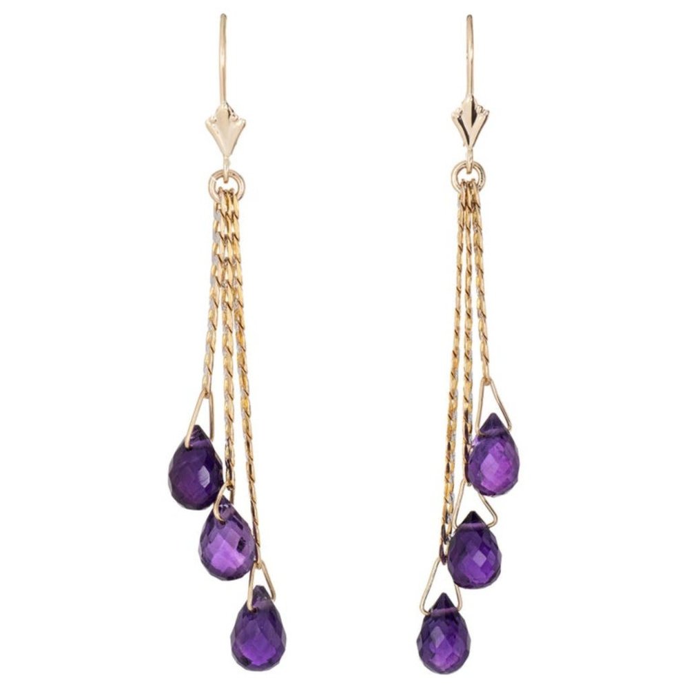 Amethyst Briolette Earrings Vintage 14 Karat Gold Three-Tier Drop Chain Link